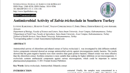 Antimicrobial Activity of Salvia trichoclada in Southern Turkey